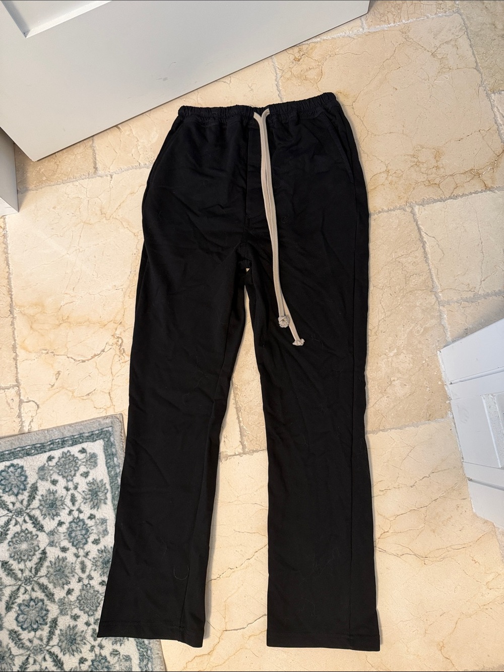 Rick Owens Black Sweatpants with Beige Drawstring